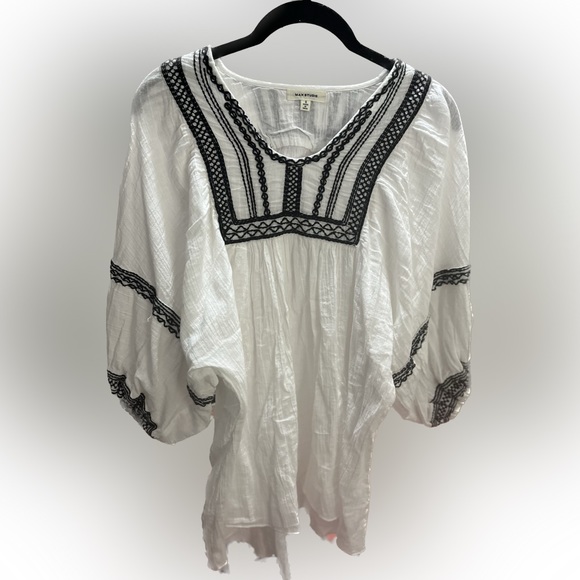 Max Studio Embroidered Peasant Boho 100% Cool Cotton White/Blk Tag M-Fit… - Picture 2 of 16
